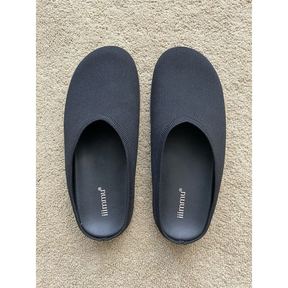 iiimmu Women's Black Knit Clogs  Minimalist  Slip-on Comfort Mules Size 7.5